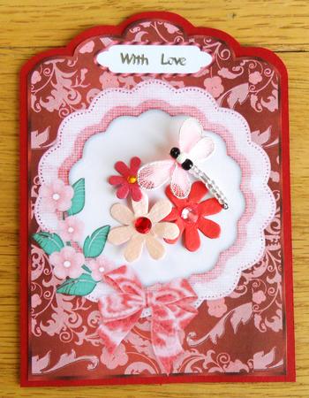 Floral Nouveau Scallop Top Card Fronts in Red and Purple by Johanna Lambert