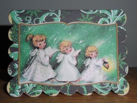 Christmas 3 Little Angels Scallop Edge Book Card by Johanna Lambert
