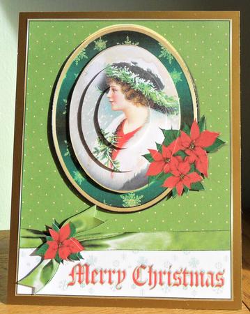 Vintage Christmas Lady in Poinsettia Frame by Johanna Lambert