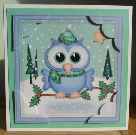 8 x 8 Xmas Little Hoot Owl Scalloped Corner Topper by Johanna Lambert
