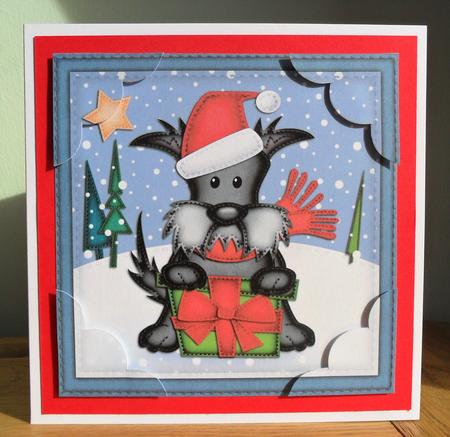 8 x 8 Xmas Hamish Scottie Dog Scalloped Corner Topper by Johanna Lambert
