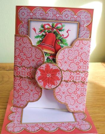 Christmas Bells Red Poinsettia 3D Scallop Wrap Card Kit by Johanna Lambert