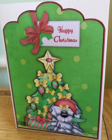 Loula the Christmas Puppy Card Front and Step by Step by Johanna Lambert