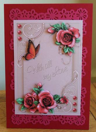 Decorative Red Roses (with All My Love) - Decoupage Card by Johanna Lambert