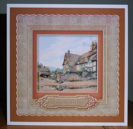 Vintage Old Cottage 8in x 8in Decoupage by Johanna Lambert
