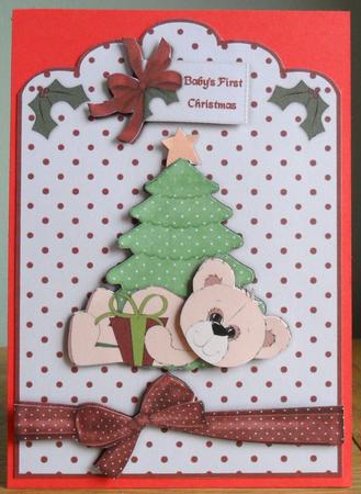 Baby's Christmas Teddy Scallop Top Card with Decoupage by Johanna Lambert