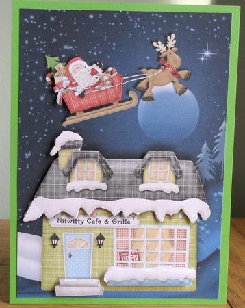 Santa's Flying by Card Front with Decoupage by Johanna Lambert