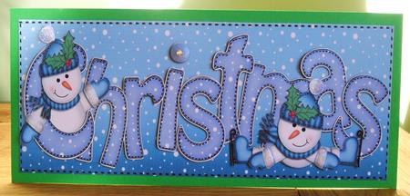 Large Dl Xmas Christmas with Snowman Quick Card 3D Decoupage by Johanna Lambert