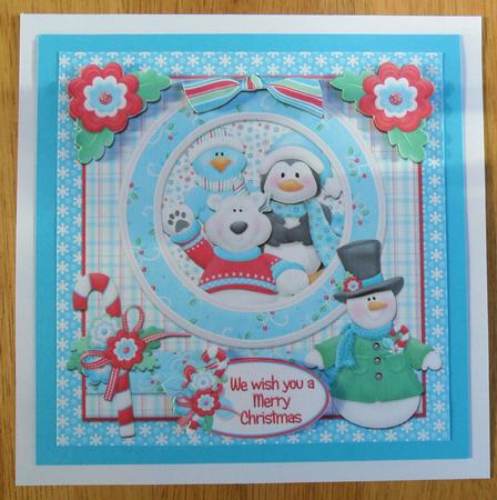 Snowman with Framed Friends 8x8 Christmas Card Front by Johanna Lambert