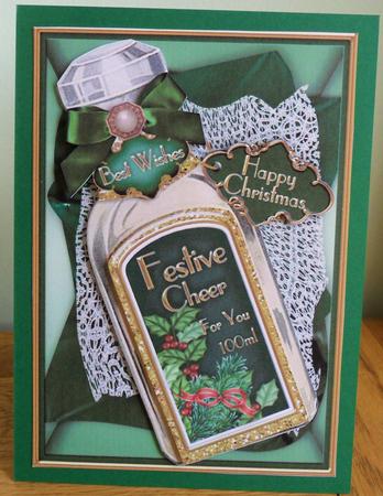 Green Christmas Festive Cheer Bottle Step by Step Decoupage by Johanna Lambert