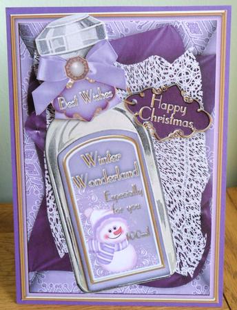 Lilac Snowman Wonderland Bottle Step by Step Decoupage by Johanna Lambert