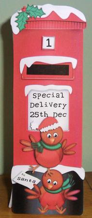 Xmas Robins Postbox Shaped Card N 3D Decoupage by Johanna Lambert