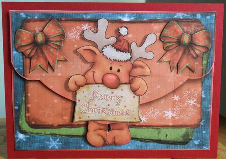 Christmas Reindeer Fancy Edge Faux Envelope Card by Johanna Lambert