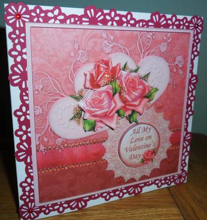 Roses, Hearts & Lace Card Front & Decoupage by Johanna Lambert