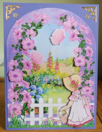Blue Archway with Little Girl and Butterflies Decoupage by Johanna Lambert