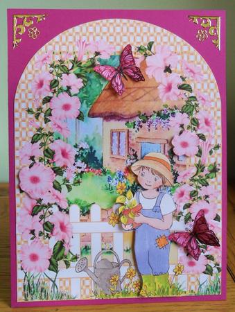 Archway with Flowers and Girl Gardening Decoupage by Johanna Lambert