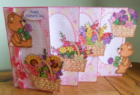 4-fold Card Kit - Teddies & Flower Baskets by Johanna Lambert
