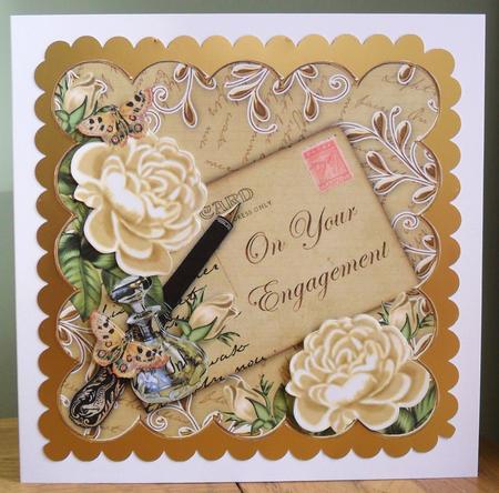 Cream Roses on Your Engagement 8in Decoupage Topper by Johanna Lambert