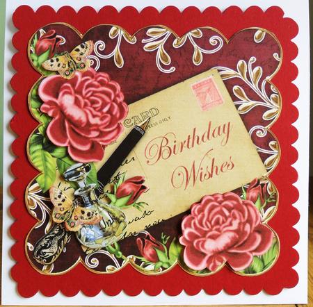 Deep Pink Roses Hpink Birthday Wishes 8in Decoupage Topper by Johanna Lambert