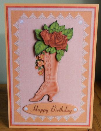 Pretty Vintage Ladies Boot in Apricot 1a - Card Front by Johanna Lambert