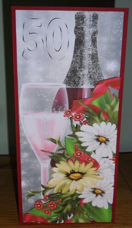50th Birthday Greeting Card Front with Champagne by Johanna Lambert