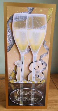 18th Birthday Card Front with Champagne Glasses by Johanna Lambert