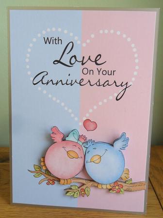 Cute Anniversary Card with Love Birds by Johanna Lambert