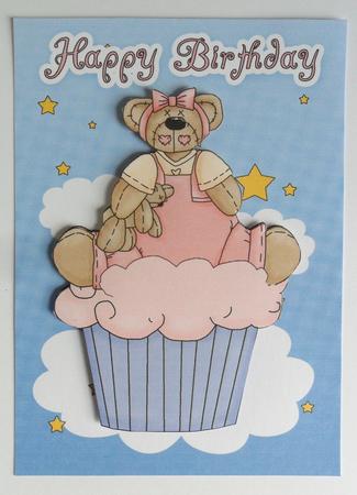 1st Birthday Card with Cute Little Cupcake Bear by Johanna Lambert