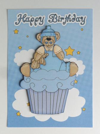 1st Birthday Card with Cute Little Cupcake Bear by Johanna Lambert