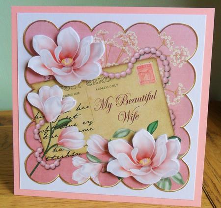Pink Magnolia Beautiful Wife 8in Decoupage Topper by Johanna Lambert
