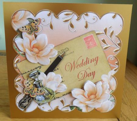 Peach Metallic Magnolia Wedding Day 8in Decoupage Topper by Johanna Lambert