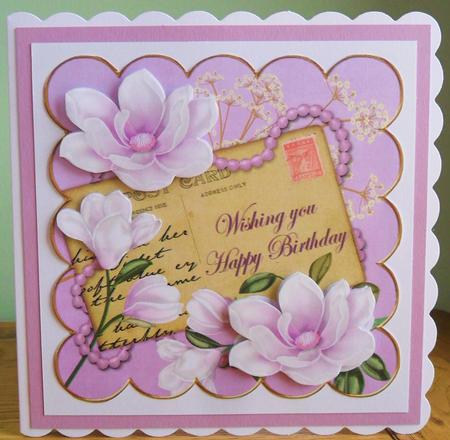 Lilac Magnolia Happy Birthday 8in Decoupage Topper by Johanna Lambert