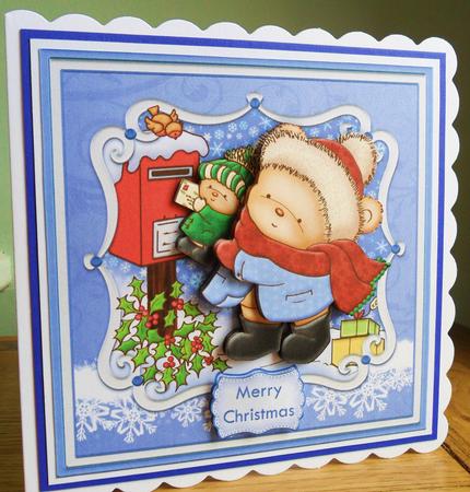 Christmas Bears at the Postbox Topper & Decoupage by Johanna Lambert