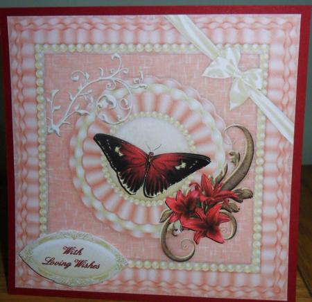 Red Lilies, Satin & Pearls Square Card with Step by Step by Johanna Lambert
