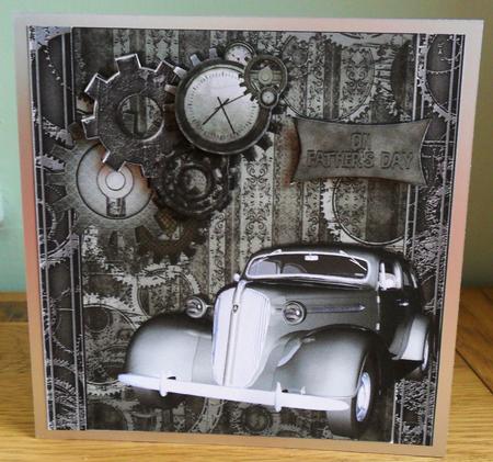 Steampunk Vintage Car 8 x 8 Fathers Day Card by Johanna Lambert