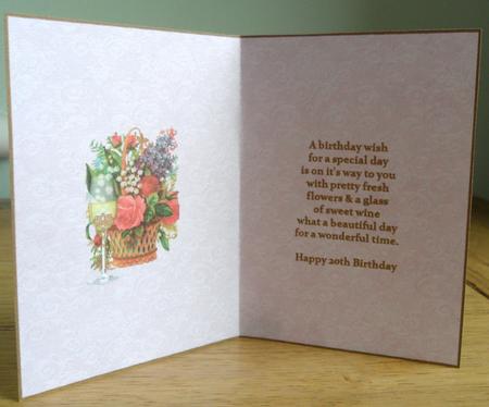 Beautiful Floral 20th Birthday Insert by Johanna Lambert