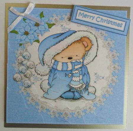 Blue Christmas Snuggle Bear Side Stacker by Johanna Lambert