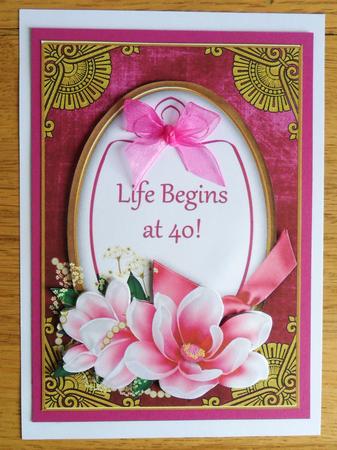 Cerise Magnolia Life Begins at 40! Oval 7x5in Step by Step by Johanna Lambert