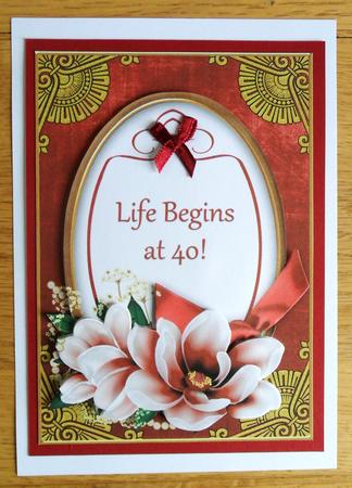Red Magnolia Life Begins at 40! Oval 7x5in Step by Step by Johanna Lambert