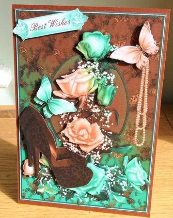Beautiful Mint Chocolate Shoes and Roses Card Front by Johanna Lambert