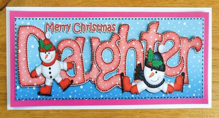 Large Dl Xmas Daughter with Snowmen Quick Card 3D Decoupage by Johanna Lambert