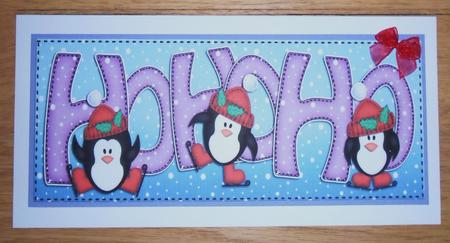 Large Dl Xmas Hohoho Penguins Quick Card with 3D Decoupage by Johanna Lambert