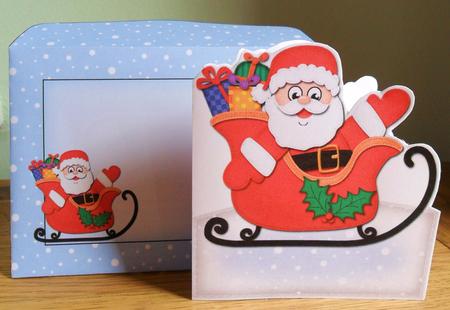 Xmas Santa N Sleigh Shaped Card with Decoupage by Johanna Lambert