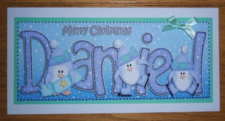 Large Dl Daniel Quick Card with Penguins N 3D Decoupage by Johanna Lambert