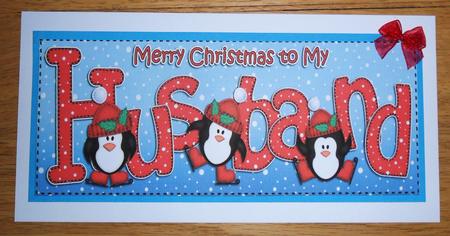 Large Dl Xmas Husband with Penguins Quick Card 3D Decoupage by Johanna Lambert