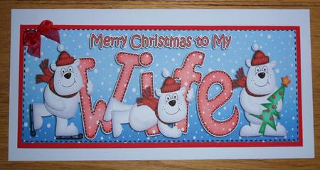 Large Dl Xmas Wife with Polar Bears Quick Card 3D Decoupage by Johanna Lambert