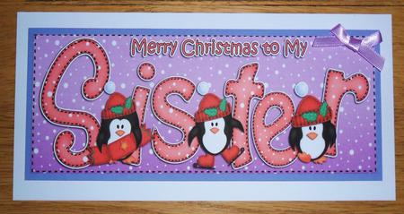 Large Dl Xmas Sister with Penguins Quick Card 3D Decoupage by Johanna Lambert