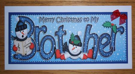 Large Dl Xmas Brother with Snowmen Quick Card 3D Decoupage by Johanna Lambert