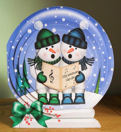 3D Xmas Singing Snowmen Snowglobe Circle Pyramage Card Kit by Johanna Lambert