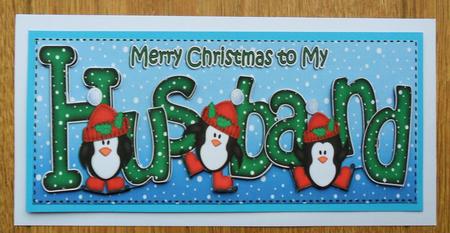 Large Dl Xmas Husband with Penguins Quick Card 3D Decoupage by Johanna Lambert